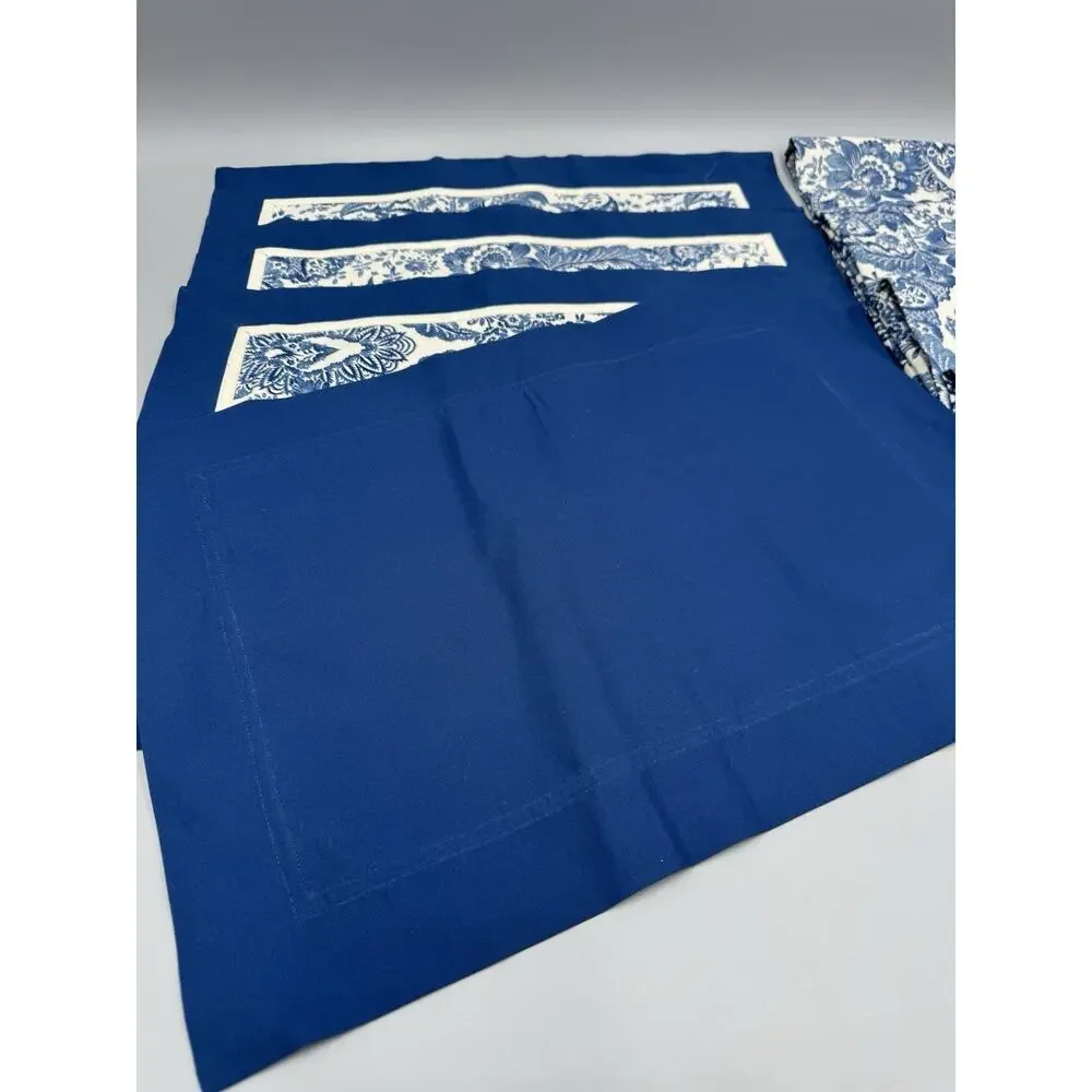 Pottery Barn Blue Brevard Chambray Paisley Design 4 Placemats & 4 Napkins